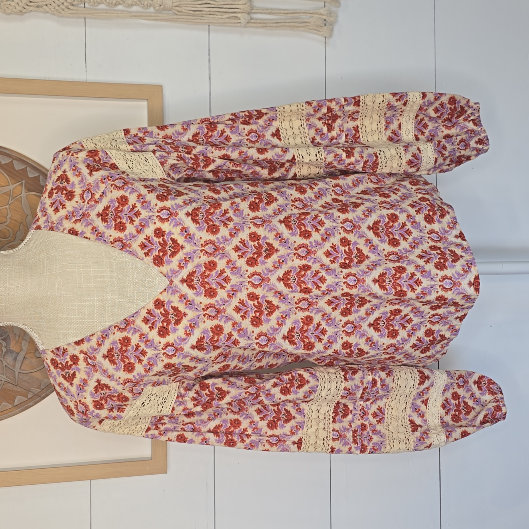 Anthropologie Yvonne Lace Blouse Purple  Red Lace Insets Eze Sur Mer Brand